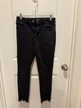 DL1961 Black Skinny Jeans Frayed Hem Stretch Denim Size 28